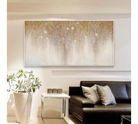 JACBON Gold Foil Oil Painting on Canvas Large Abstract Gold White Leaf Minimalist Wall Art Painting Modern Living Room Decor 102x50cm(40x20in) InternalFrame