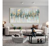 JACBON Gold Teal Green Textured Horizontal Abstract Painting On Canvas Living Bedroom Large Size Gold Wall Art Modern Home Decor 40x80cm Frameless