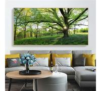 JACBON Landscape Sun Green Pink Forest Trees Leaf Canvas Painting Modern Picture for Living Room Home Wall Art Decor Artwork 50x100cm(20x39inch InternalFrame