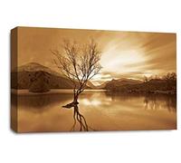 JACBON Landscape Wall Art Picture Brown Cream Abstract Lake Reflection Canvas Print(30x40cm（12x16inch)/frame