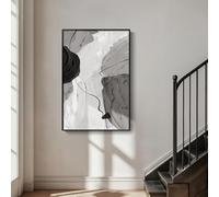 JACBON Minimalist Gray Pictures Large Framed Black and White Modern Abstract Vertical Wall Art for Living Room, Canvas Print 65x130cm（26x51inch withblackborder