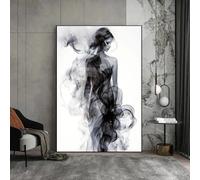 JACBON Modern Abstract Shadow Inked Woman Wall Art Poster Print Black White Line Minimalism Canvas Painting Home Decor Picture 70x120cm（28x47inch InternalFrame