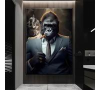 JACBON Modern Animals Gorilla in Business Suit Smoking HD Posters Pictures Canvas Painting And Prints For Living Room Home Decor 80x120cm Frameless