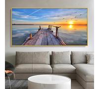 JACBON Modern Sunset Landscape Canvas Painting Poster Prints On Wall Art Picture For Home Decor Suitable For Living Bedroom 50x100cm（20x39inch InternalFrame