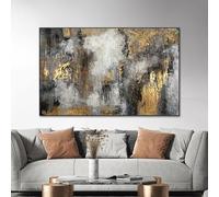 JACBON Morden Abstract Oil Painting On Canvas Gold Black Grey Extra Large Size Wall Art Prints For Living room Decor 65x130cm（26x51inch InternalFrame