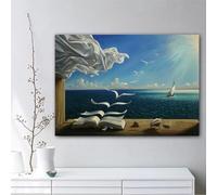 JACBON Salvador Dali The Waves Book Sailboat Oil Painting on Canvas Posters and Prints Cuadros Wall Art Pictures For Living Room 60x90cm Frameless