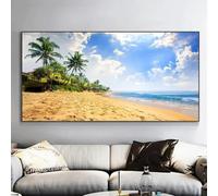JACBON seascape, sky and trees, Black and white canvas wall art with sunset on the beach, living room decoration 50x100cm(20x39inch InternalFrame