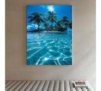 JACBON Tropical Beach Wall Art Canvas Print, Palm Trees Ocean Island Landscape Blue Water View, Tranquil Coastal Decor Living Room 65x130cm(26x51inch InternalFrame