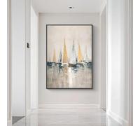 JACBON Wall Art Sailboat Seascape Paintings on Canvas Modern Wall Decor Landscape Large Painting Colorful Farmhouse Home Decor 55x100cm Frameless