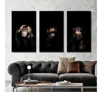 JACBON Wall Pictures Graffiti Cute 3 Wise Monkey Canvas Painting Colorful Printed Poster and Prints For Living Room Home Decor 30x50cmx3 InternalFrame