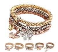 Jacenvly 2024 New Jewelry Organizer Clearance - 3Pcs Gold/Silver/Rose Gold Heart Stretch Bracelets for Women, Multicolor