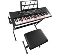 Jacgood 61 Key Keyboard Piano with Lighted up Keys, Electronic Piano Keyboard for Beginners, 200 Sounds, Speakers, Stand, Bench, Tablet/Sheet Music Stand, Microphone, Note Stickers, 3 Teaching Modes