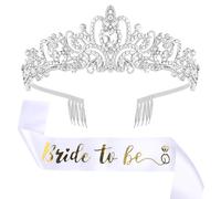 Jaciya Bride to Be Sash Bride Crown Bachelorette Party Decorations Bridal Shower Gifts, Silver, Satin