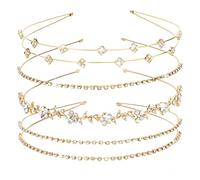 Jaciya Gold Bridal Headband 4 Pieces Rhinestone Headbands AB Crystal Flower Girl Leaves Crown Head Band Tiara Wedding Hair Accessories