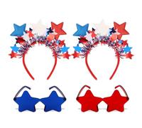 Jaciya Patriotic Star Headband with Tinsel & Star Sunglasses - Red White Blue Accessories for 4th of July, Independence Day, Memorial Day, Patriotic Parties
