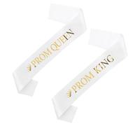 Jaciya Prom Queen and Prom King Sash Set White with Gold Lettering Crown Decorations for Homecoming Dance Halloween Party Favors