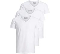 Jack and Jones Men's Basic V-Neck T-Shirt, Pack of 3, Plain Slim Fit in White, Black, Blue, Grey, White, XL