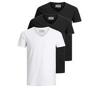 Jack and Jones Men's Basic V-Neck T-Shirt Pack of 3 Solid Colour Slim Fit White Black Blue Grey, Colour Mix 5, M