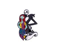 Jack And Sally Couple Brooch Classic Enamel Lapel Pin Badges Button Pins Cute Cartoon Horror Black Metal Dress Accessories Boutonniere Corsage for Backpack Gift for Women Men, Metal, no gemstone