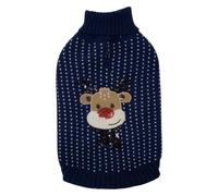 JACK AND VANILLA, 5Th Avenue Dogwalk Christmas Dog Sweater with Reindeer Turtleneck Ideal for Parties, Machine Washable, XS, Dark Blue, Model 5Th Avenue Dogwalk