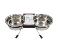 JACK AND VANILLA, Bon Appetit Stainless Steel Silent Pet Bowl Set, Stylish Design, Easy to Clean, Capacity 2 x 380 ml, Ideal for Small and Medium Animals, Silver, Model Bon Appetit