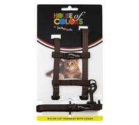 JACK AND VANILLA, Ergonomic Cat Harness with Leash, Durable Nylon, Safety System, Adjustable for Optimal Comfort, Size 10 mm, Brown, Nylon Model