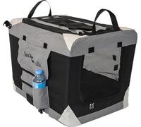 JACK AND VANILLA, Foldable Kennel for Pets, Lightweight and Durable, Ideal for Travel, Optimal Ventilation, Reinforced Safety, Dimensions 34 x 49 x 34 cm, Grey/Black, Travel Model