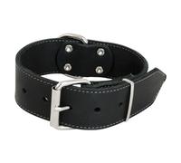Jack and Vanilla - Large Dog Collar Fat Leather - For Medium and Large Dogs - Strong, Durable, Soft Feel - Modern Look - Color Black, Size 30 mm x 45 cm