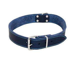 JACK AND VANILLA, Stylish Blue Greased Leather Dog or Cat Collar, Optimal Comfort, Secure Buckle, Easy to Care, 30 mm Wide, 70 cm Long, Blue, Leather Model
