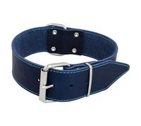 JACK AND VANILLA, Stylish Greasy Leather Dog Collar, Optimal Comfort, Strong and Durable, Easy to Care, Adjustable, 50 mm Wide, 65 cm, Blue, Leather Model