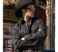 JACK BLACK Men Black Western Country Stars and Stripes Button-Down Shirt