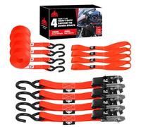 Jack Boss Ratchet Tie Down Straps Set, 1500 lbs Break Strength, 1" x 15' Heavy Duty Ratchet Straps with 4X Soft Loops Padded Handles Coated S Hook, Fits for Moving Appliances Motorcycle, Orange-Red