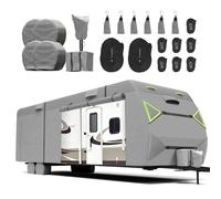 Jack Boss RV Cover, 7 Layers Waterproof Camper Cover with Tongue Jack Cover, Windproof Travel Trailer Cover with Gutter Cover, Fit for 27-30ft