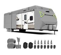Jack Boss RV Cover, 7 Layers Waterproof Camper Cover with Tongue Jack Cover, Windproof Travel Trailer Cover with Gutter Cover, Fit for 24-27ft