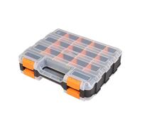 JACK BOSS Tool Box with Transparent Lid, Double Side 34-Compartments Organizer Box with Removable Dividers for Hardware, Screws, Bolts, Nails, Beads, Jewelry and Fishing Accessories, Orange, 1 Pack