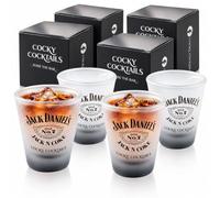 Jack & Coke Frosted Shot Glasses 50ml - Whiskey - 4 Pack Barware | A stylish iconic addition to any home, bar, restaurant or party, frosted finish whiskey-and-cola inspired design.