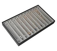 Jack Cube Design 11 Compartments Stackable Leather Jewelry Tray Earring Necklace Bracelet Ring Organizer Display Storage Box(Set of 1, Black, 40.6 x 24.4 x 4 cm)-MK212-1B