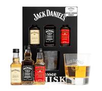 Jack Daniels Gift Set - Honey, Fire, JD Whisky Old No7, 3x 5cl, Mini Alcohol Bottles and JD Tennessee Whiskey Glass - Official Licensed Jack Daniels Gifts for Men, Boyfriend Gifts for Him, Christmas