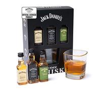 Jack Daniels Gift Set - Jack Daniels Whiskey 3x 5cl Honey, Apple, JD Whisky Old No7 Alcohol Miniatures, JD Tennessee Whiskey Glass - Birthday Gifts for Men, Boyfriend, Mens Valentines Gifts for Him
