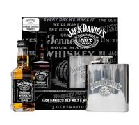 Jack Daniels Gift Set - Mini Whisky Gift Set 1x 5cl JD Whisky Old No7 Alcohol Miniatures, JD Tennessee Whiskey 3oz Hip Flask - Jack Daniels Gifts for Men, Birthday, Boyfriend, Stocking, Christmas