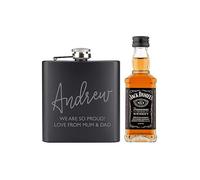 Jack Daniels Personalised Miniature & Hip Flask Gift Set Black