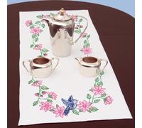 Jack Dempsey Needle Art 14" x 42" Table Runner Birds, 50/50 Poly/Cotton, 14 x 42 inch