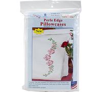 Jack Dempsey Needle Art 1600477 Cross Stitch Rose Vine Embroidery Pillowcases, 20 inch x 30 inch, White