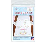 Jack Dempsey Needle Art Basket of Daisies Scarf and Doily Set