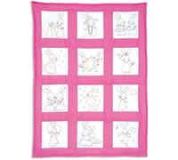 Jack Dempsey Needle Art Bunnies 9" Nursery Quilt Blocks - Cotton/Poly Fabric - Animal Shapes Stamped - Pink