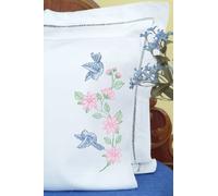 Jack Dempsey Needle Art Needle Art 160031 Perle Edge Pillowcase, Birds Pillowcase with Perle Edge Finish, 20 inches x 30 inches, White,
