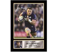 Jack Dempsey Printed Autograph Poster - Scotland Rugby Union Star Wall Art - Rugby Player Memorabilia Poster Print, A4 Poster + Gold Frame