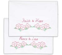 Jack Dempsey Stamped Pillowcases W/White Perle Edge 2/Pkg-Faith, Hope, Peace & Love