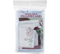 Jack Dempsey Stamped Pillowcases W/White Perle Edge 2/Pkg-Long Stem Rose 1600 134
