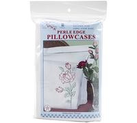 Jack Dempsey Stamped Pillowcases with White Perle Edge, Long Stem Rose, 2 Per Package